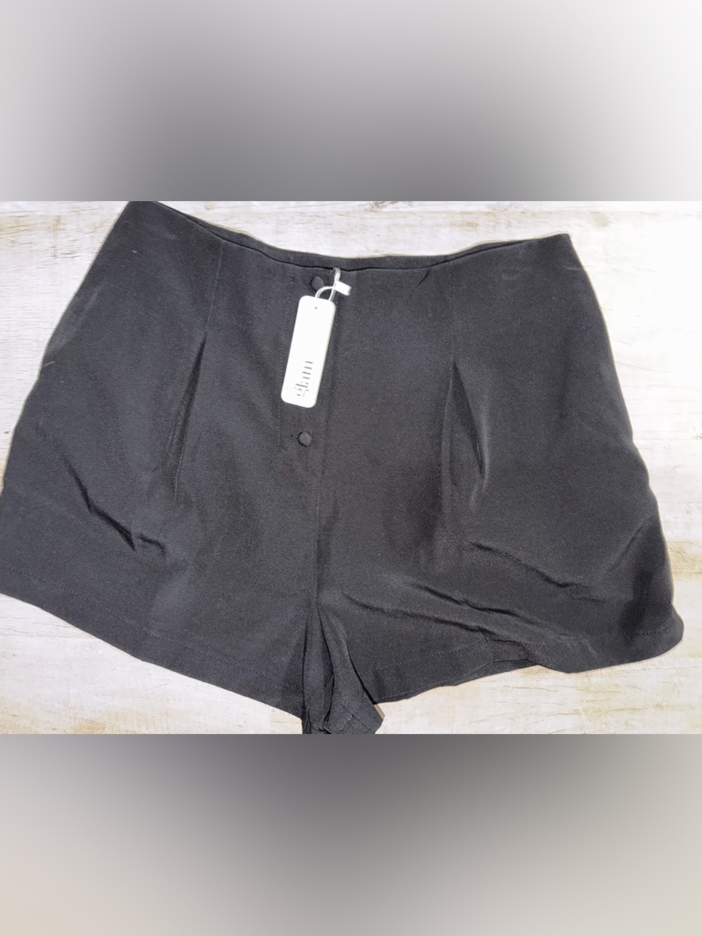 Large Glam NWT High-Waist Black Dress Shorts with Front Buttons